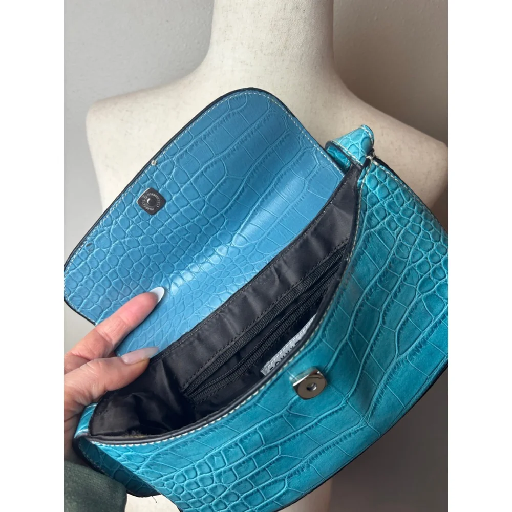 Y2k vintage mini Tommy Hilfiger Teal Croc Embossed Shoulder Bag One Size